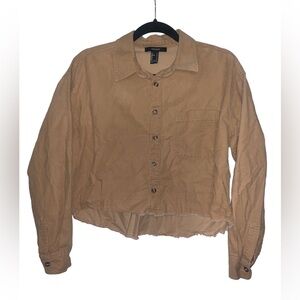 Forever 21 tan corduroy cropped lightweight button‎ up size small